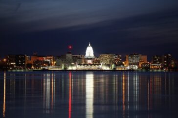 Madison Wisconsin capital and skyline at night