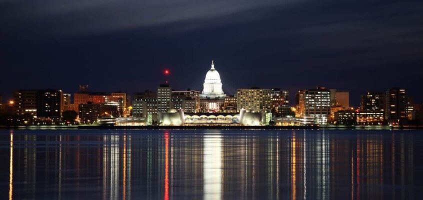 Madison Wisconsin capital and skyline at night
