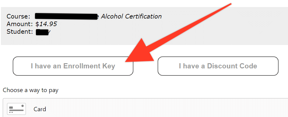 Serving Alcohol enrollment key button