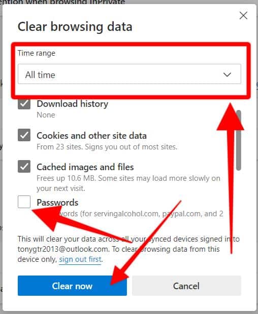 Microsoft Edge Clear browsing data