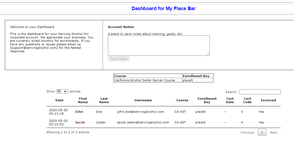 business account uses business dashboard to track staff members