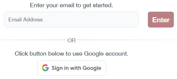 enter your email address or use Sign In with Google button