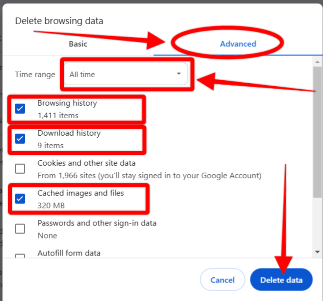 Google Chrome clear browser data