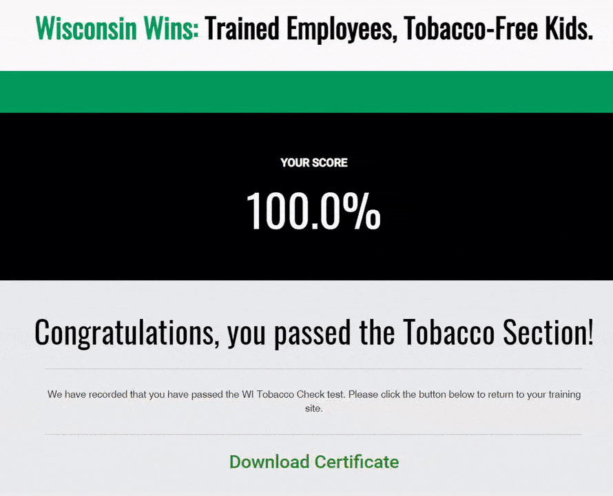 after tobacco test back to the Wisconsin alcohol certification course