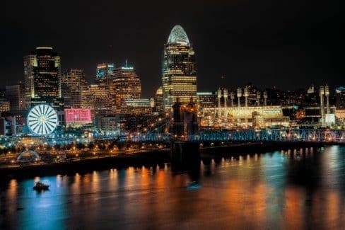 night skyline of Cincinnati Ohio