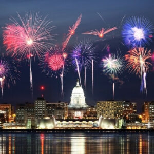 madison wisconsin at night with fireworks