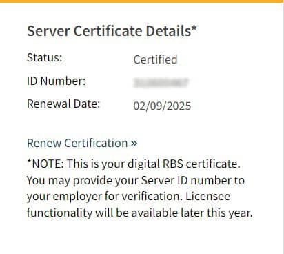 California RBS Server ID Certificate Details