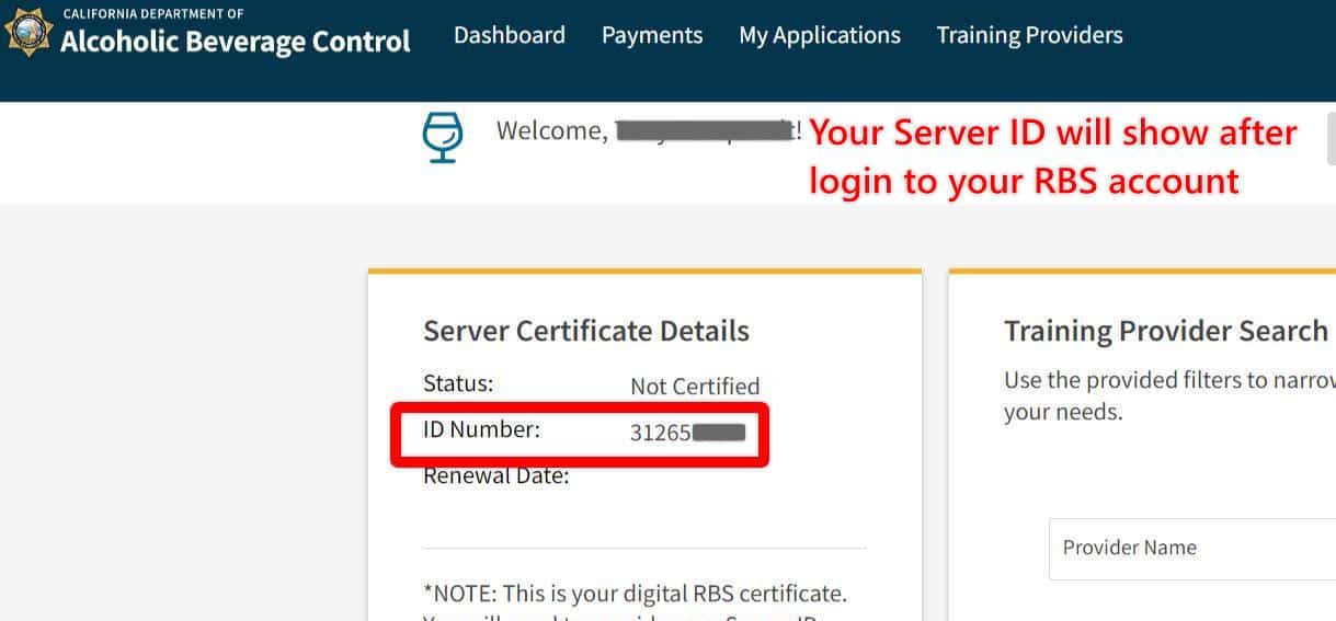 California RBS Server ID in your account