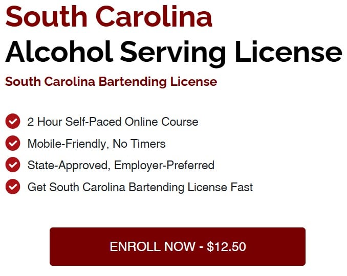 South Carolina alcohol serving license course for on-premise and off-premise businesses.