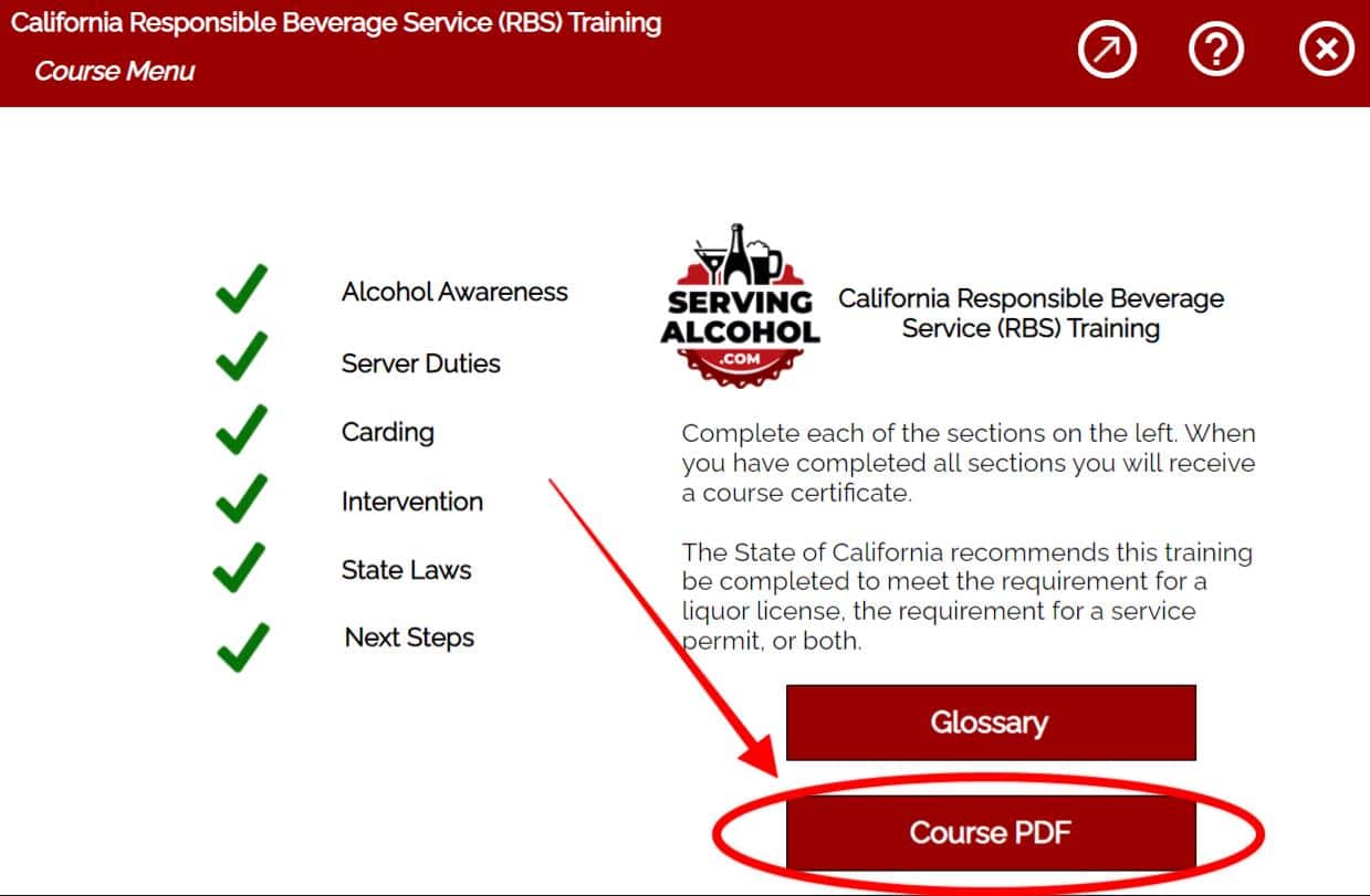 California RBS course as a downloaded PDF file