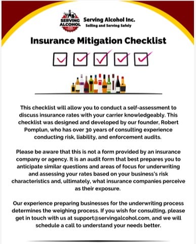 Insurance Mitigation Checklist - Serving Alcohol Inc.