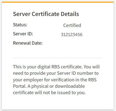 Your California RBS certificate from RBS portal as Server Certificate Details