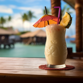 pina colada at a tropical resort bar