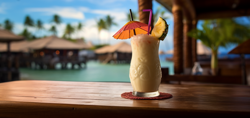 pina colada at a tropical resort bar