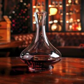 glass wine decanter inside bar before opening