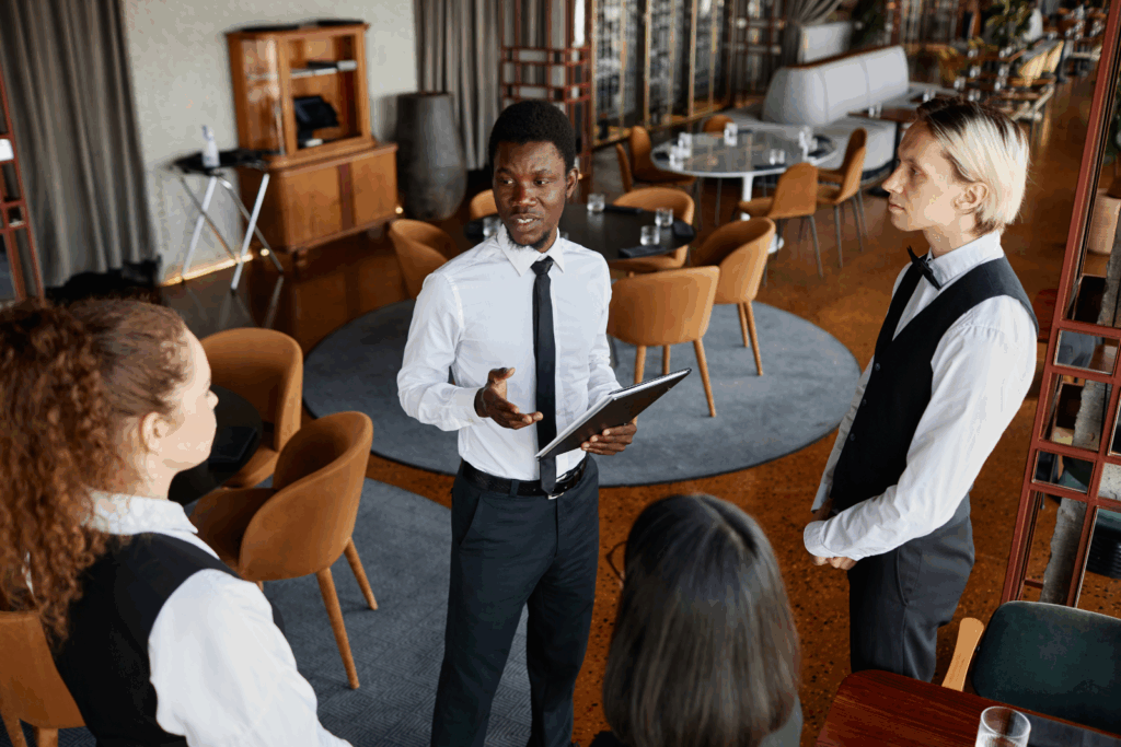 Food and beverage manager training restaurant staff to prevent alcohol service violations in bars, hotels, and restaurants.